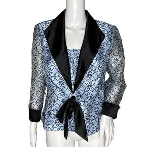 JR Nites Shirt Womens 12 Blue Black Rhinestone Evening Jacket Evening Wear Party